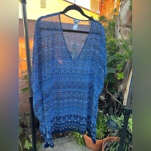 Tommy Bahama Blue and White Sheer Top